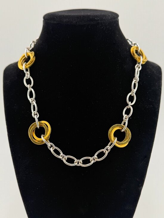 RL - Ralph Lauren Jewelry - Ralph Lauren 17" Silver and Gold Tone Chain Link Necklace with Toggle Clasp